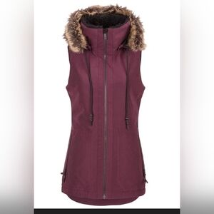 Volcom Maroon Hooded Vest with Faux Fur